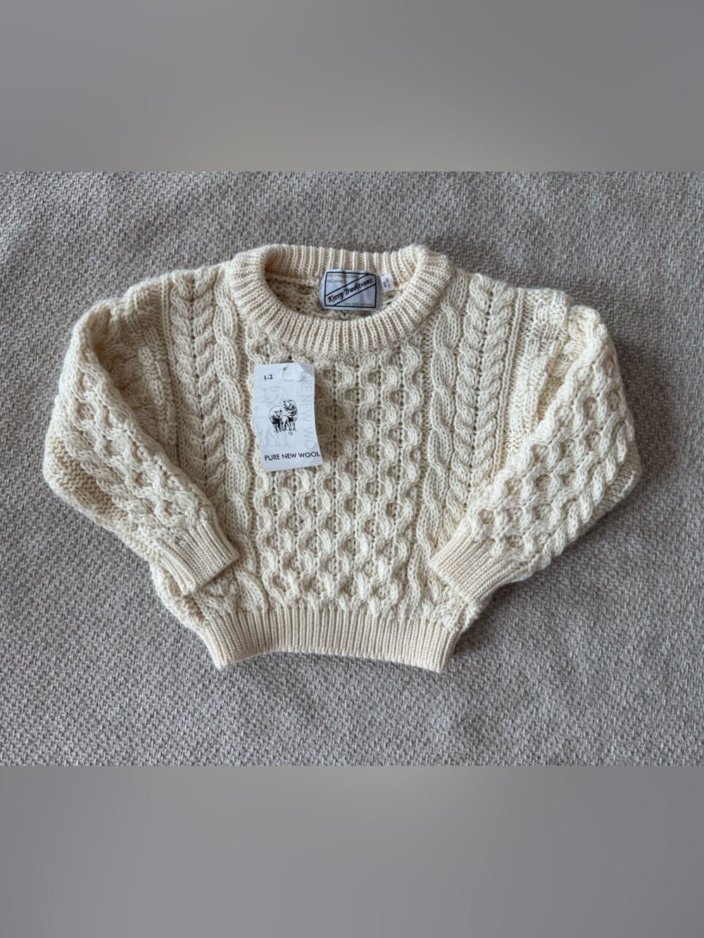 Kids Kerry Woollen Mills Traditions Fisherman Sweater Size 1-2 years 100% wool
